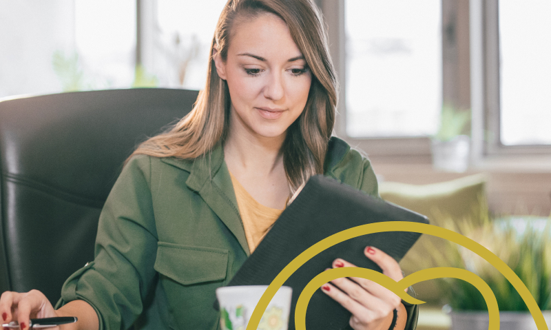 woman reading on a tablet